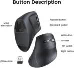 UGREEN MU008 Vertical Mouse – Wireless Ergonomic 57° Design, Bluetooth + 2.4G, 4000DPI, 5 Buttons, Noise-Reducing – For PC, Laptop & Tablet - Black - Image 6