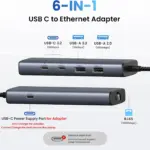 UGREEN 6‑in‑1 USB‑C Hub (Model 45320 CM512) – 10 Gbps USB‑C & USB‑A, 100 W Power Delivery, Gigabit Ethernet, SD/TF Card Slots – Space Grey