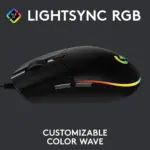 Logitech G102 Light Sync Gaming Wired Mouse RGB Lighting, 6 Programmable Buttons, 8 k dpi Tracking,16.8mn Color, Light Weight - Black