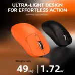 ATTACK SHARK X3 Orange Tri-Mode Wireless Gaming Mouse | 49g Ultralight, PAW3395 Sensor, 26K DPI, Kailh GM8.0 Switches, 650 IPS, 50G, BT/2.4G/USB-C, 5 Programmable Buttons - Image 4