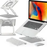 Aluminum Laptop or Tablet Stand with Cooling Fan & 2 USB Ports | Flat Foldable & Portable | Hight Adjustable | Angle Tilt | Silver