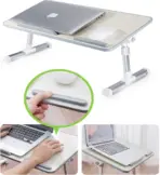 Laptop Stand D1-S 14”-17” | Adjustable Height & Angle | MDF + Aluminum Foldable Table with Wrist Pad – Wooden (52x30cm) - Image 4