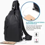 EZ EXP034 SLING BAG: Waterproof Crossbody Daypack with USB Port, Slim Wallet Pocket, Unisex, Multi-Use for Travel, Cycling, Work | BLACK - Image 5
