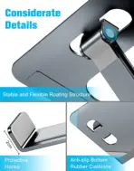 N86 Adjustable Foldable Laptop Stand – Fits 10"-16", Heat Dissipation, Portable, Max Load 4kg, Height Adjustable (30–190mm), Aluminum Alloy, Silver - Image 5