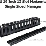 1U 19 Inch 12 Slot Horizontal Single Sided Manager, Cable Raceway Duct with Cover for Rack Mount Cable Management, 3.43 inch Depth