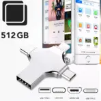 Universal OTG 512GB USB Flash Drive 4 in 1 Memory Stick ; Compatible with iPhone/iPad/Android/PC, High Speed Backup Thumb Drive Memory Stick External Storage Lightning +USB A + Micro B + Type-c ports 