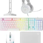Fantech P51 5 in 1 WHITE Power Bundle : Flash HQ53 Headset , Tower II AC304 Headset Stand , Shikari K515 Gaming Keyboard , Vigil MP356 Mousepad , Crypto VX7 Gaming Mouse 
