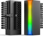 AsiaHorse 24 Pin 90° ATX Adapter with ARGB Lighting | Easy Cable Management, 5V 3-Pin Sync, 6 Addressable LEDs, Universal ATX Compatibility - Black - Image 2
