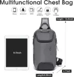 EZ EXP033 SLING BAG: Lightweight Polyester, Anti-Theft Lock, USB Port, Adjustable Strap, Hidden Pockets, Fits 9.7” iPad – Perfect for Travel, Outdoor & Urban Use | GREY-BLACK - Image 2