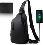 EZ EXP034 SLING BAG: Waterproof Crossbody Daypack with USB Port, Slim Wallet Pocket, Unisex, Multi-Use for Travel, Cycling, Work | BLACK