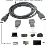 3-in-1 High Speed HDMI to Mini/Micro HDMI Gold-Plated Adapter Converter 1.5 meters Cable Kit Compatible with HDTV/Tablet/PC/Computer/Xbox 360/PS4/PS3/1080P Mobile Camera/DV Home Theater 