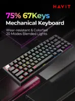 Havit KB874L 75% Compact Blended Light Red Switch Mechanical Keyboard With 67 Keys, 20 Lighting Modes, All Keys Roll-Over, USB Interface, 50M Key Life & Durable Dual-Color Molding | BLACK 