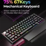 Havit KB874L 75% Compact Blended Light Red Switch Mechanical Keyboard With 67 Keys, 20 Lighting Modes, All Keys Roll-Over, USB Interface, 50M Key Life & Durable Dual-Color Molding | BLACK 
