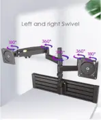 NB D22 Dua Monitor Wall Mount Arm – 22"–32" Support, 12Kg Load, ±180° Swivel, 360° Rotation, +85°/-30° Tilt, 530mm Reach, VESA 75x75/100x100, Aluminum Alloy Build, Black | NB-D22 - Image 6