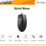 A4TECH OP-720S Wired Optical Mouse – Silent Click, 1200 DPI, 4-Way Dust-Resistant Wheel, USB/PS2, Ergonomic Symmetric Design, Plug & Play, 5M Click Lifespan