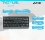 A4Tech FBK11 Wireless Keyboard - Bluetooth & 2.4G Wireless - Pair up to 4 Devices - Multimedia Hot Keys Access - Spill Proof - Portable - Dark Grey