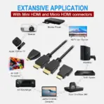 3-in-1 High Speed HDMI to Mini/Micro HDMI Gold-Plated Adapter Converter 1.5 meters Cable Kit Compatible with HDTV/Tablet/PC/Computer/Xbox 360/PS4/PS3/1080P Mobile Camera/DV Home Theater  - Image 2