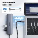UGREEN 6‑in‑1 USB‑C Hub (Model 45320 CM512) – 10 Gbps USB‑C & USB‑A, 100 W Power Delivery, Gigabit Ethernet, SD/TF Card Slots – Space Grey - Image 3