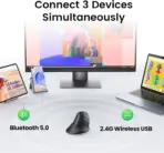 UGREEN MU008 Vertical Mouse – Wireless Ergonomic 57° Design, Bluetooth + 2.4G, 4000DPI, 5 Buttons, Noise-Reducing – For PC, Laptop & Tablet - Black - Image 8