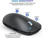 mouschi Elegant Ultra-Thin 2.4G Wireless Mouse Compatible with 3 Adjustable DPI Level, Portable Slim Silent Mouse with USB Dongle for PC, Laptop, Notebook, Desktop - Matte Black - Image 6