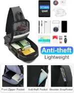 EZ EXP036 SLING BAG: Anti-Theft Lock, USB Port, Multi-Zone Storage, Reflective Safety Design, Water-Resistant Oxford Fabric – For Travel, Office, and Outdoor Use | GOLD-BLACK - Image 5