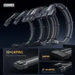 ASIAHORSE 16AWG PCIe 5.0 4KIT to 3-End 180° GPU Extension Cable – 300mm, Alloy Copper Gold-Plated Terminals, Compatible with RTX 3090Ti, 40 & 50 Series, Black Grey