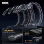 ASIAHORSE 16AWG PCIe 5.0 4KIT to 3-End 180° GPU Extension Cable – 300mm, Alloy Copper Gold-Plated Terminals, Compatible with RTX 3090Ti, 40 & 50 Series, Black Grey