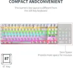 BAJEAL Wired Mechanical Keyboard TKL Wired RGB Backlit Hot Swappable Red Switches Gaming Keyboard , 80% Compact 87 Keys , Ergonomic Design |  WHITE - Image 3