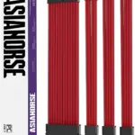 ASIAHORSE 18AWG Red PSU Cable Extension Kit – 4 Pack (24-Pin ATX, 4+4 Pin EPS, 2x PCI-E 6+2) Braided Sleeved, Soft Nylon, Cable Combs, Universal Compatibility