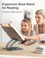 Reading B3 Stand – Foldable 360° Rotating Book/Laptop/Tablet Holder, Natural Rubber Wood & Aluminum, Height Adjustable, 10kg Load, Graphite Finish - Image 7