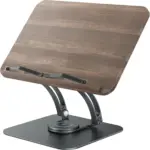 Reading B3 Stand – Foldable 360° Rotating Book/Laptop/Tablet Holder, Natural Rubber Wood & Aluminum, Height Adjustable, 10kg Load, Graphite Finish