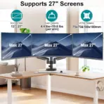 NB M053 Triple Monitor Desk Mount | Fits 17”-27” | 360° Rotation | 3 Arms | VESA 75x75 / 100x100 | Heavy Base | Tilt | Portrait Mode | Foldable Arm - Image 4