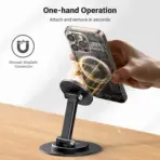 Ugreen Magnetic Phone Stand for MagSafe – 1600g Strong Grip, 360° Rotation, Height Adjustable & Foldable Desk Holder, Ergonomic Design for iPhone 12–17 Series – Black - Image 3