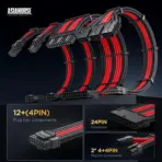 ASIAHORSE 16AWG PCIe 5.0 4KIT to 3-End 180° GPU Extension Cable – 300mm, Alloy Copper Gold-Plated Terminals, Compatible with RTX 3090Ti, 40 & 50 Series, Black Red