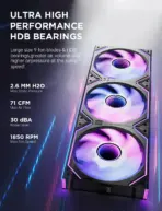 AsiaHorse Dawn Pro ARGB 120mm Fan 3-Pack – Modular Daisy Chain, Infinity Mirror, PWM Control, HDB Bearing, 900-1850 RPM, 71 CFM Airflow, ARGB Sync – Forward Black - Image 2