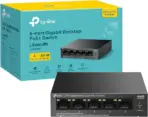 TP-Link 5-Port Gigabit Desktop Switch with 4-Port PoE+, up to 10 Gbps switching capacity, 65 W PoE Budget up to 250 m Transmission, desktop or wall-mounting design, Plug and play, metal case(LS105GP) - Image 9