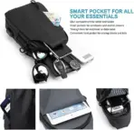 EZ EXP034 SLING BAG: Waterproof Crossbody Daypack with USB Port, Slim Wallet Pocket, Unisex, Multi-Use for Travel, Cycling, Work | BLACK - Image 6