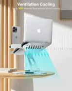 N87 Rotatable Ergonomic Laptop Stand with Phone Holder – Fits 9.7"-17", 360° Rotation, Foldable, Heat Dissipation, Heavy-Duty Base, Silver - Image 3