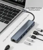 USB C HUB, 6-in-1 USB C Adapter Docking Station with 4K 30HZ 1080P HDMI,100W PD,USB3.0 * 3,RJ45 Ethernet,Compatible with MacBook Pro/Air, Other Type C Laptops Devices. - Image 3