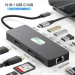 BYL 10-in-1 USB C Docking Station With Dual 4K HDMI, 100W PD Charging, 5Gbps USB 3.0, Gigabit Ethernet, SD/TF Reader, Metal Build, Plug & Play For Laptops & Smartphones