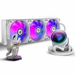 ASIAHORSE Knight W360 ARGB AIO Liquid Cooler White – 360mm Radiator, LCD Display, 3 ARGB Fans, Dual-Pump Design, 330W Cooling, 400mm Tubes, Copper Base