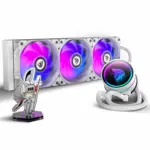 ASIAHORSE Knight W360 ARGB AIO Liquid Cooler White – 360mm Radiator, LCD Display, 3 ARGB Fans, Dual-Pump Design, 330W Cooling, 400mm Tubes, Copper Base