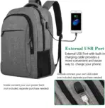 Grey Laptop Backpack Fits 15.6" Notebook - USB Charging Port - Water Resistant -  STORAGE SPACE & Organized POCKETS - For Travel College School - Image 5