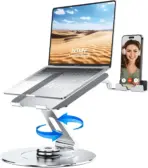 N87 Rotatable Ergonomic Laptop Stand with Phone Holder – Fits 9.7"-17", 360° Rotation, Foldable, Heat Dissipation, Heavy-Duty Base, Silver
