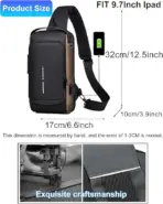 EZ EXP036 SLING BAG: Anti-Theft Lock, USB Port, Multi-Zone Storage, Reflective Safety Design, Water-Resistant Oxford Fabric – For Travel, Office, and Outdoor Use | GOLD-BLACK - Image 4