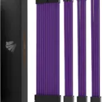 ASIAHORSE 18AWG Purple PSU Cable Extension Kit – 4 Pack (24-Pin ATX, 4+4 Pin EPS, 2x PCI-E 6+2) Braided Sleeved, Soft Nylon, Cable Combs, Universal Compatibility