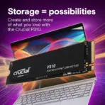 Crucial P310 1TB Gen4 M.2 NVMe SSD – 7100MB/s Read, Power Efficient, 20% Faster Bootups & Gaming, Backward Compatible, High-Speed Internal Storage