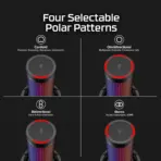 HyperX QuadCast 2 S USB Microphone with 32-bit/192kHz Audio, 100+ Customizable aRGB LEDs, Tap-to-Mute Sensor, Multifunction Knob, Detachable Shock Mount & Four Polar Patterns for Streamers | BLACK - Image 6