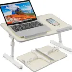 Laptop Stand D1-S 14”-17” | Adjustable Height & Angle | MDF + Aluminum Foldable Table with Wrist Pad – Wooden (52x30cm)