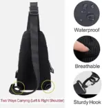 EZ EXP034 SLING BAG: Waterproof Crossbody Daypack with USB Port, Slim Wallet Pocket, Unisex, Multi-Use for Travel, Cycling, Work | BLACK - Image 4